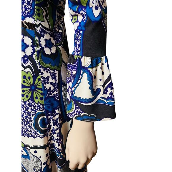 Sinequanone Paisley Print Midi Dress Long Sleeves with Bell Cuff Size 2 - Picture 9 of 13